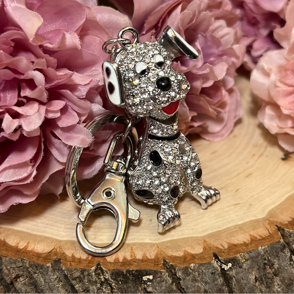 Cute Crystal Dalmatian Puppy Dog Keychain Charm - Picture 3 of 14